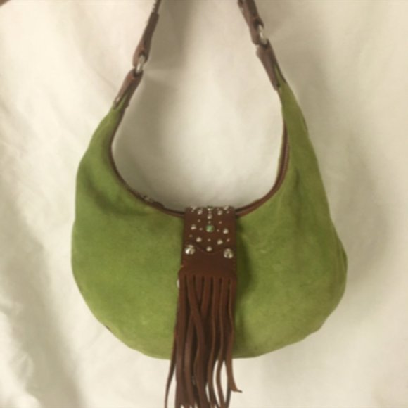 Cole Haan Handbags - Cole Haan vintage green G series suede purse with jewel embellishments